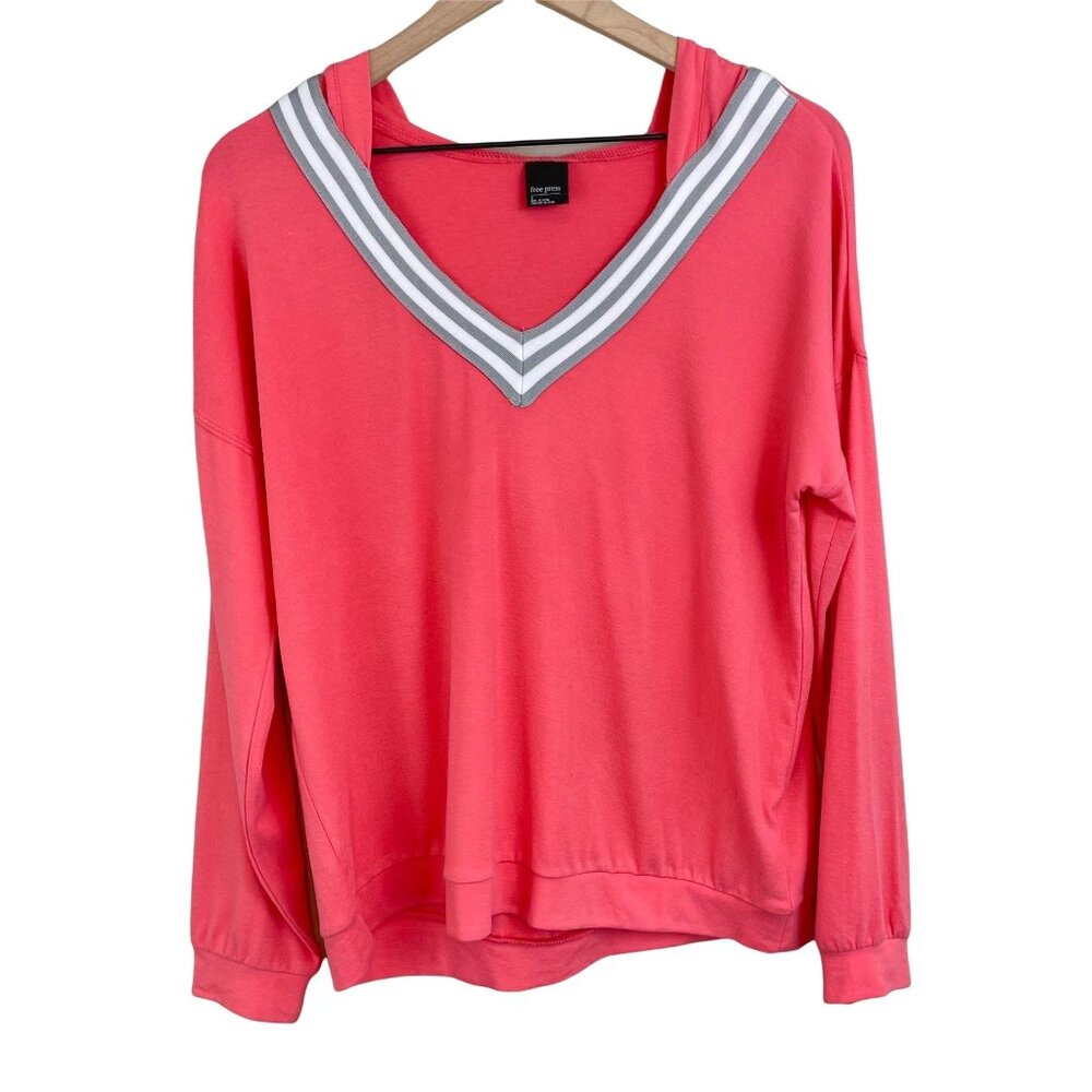 Free Press coral varsity striped v-neck long sleeve lightweight hoodie small